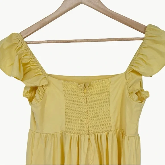 Reformation Jeune Ruffle Stretch Organic Cotton Mini Dress | Sz 8 | Light Yellow - Picture 10 of 16